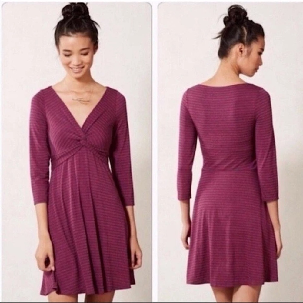 Anthropologie Lilka Torsade Purple Gray Striped Jersey Dress